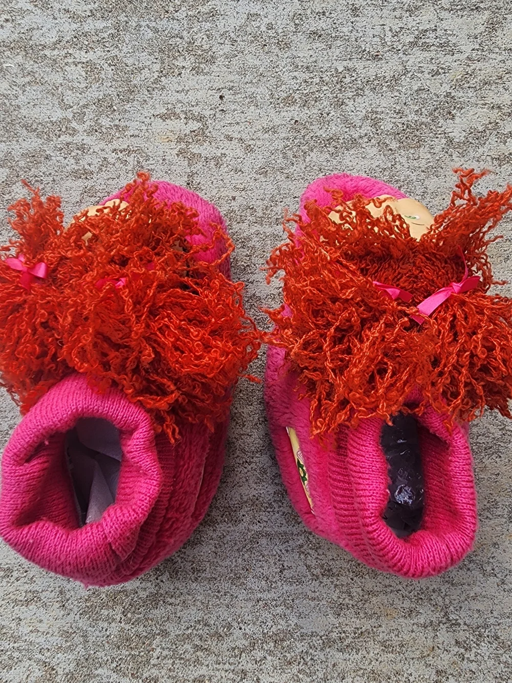 VTG 90s Cabbage Patch Kids Pink Slippers 3D Doll Face Red Curly Crimped Red Hair
